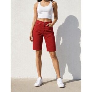 Levi's Red Bermuda Shorts Women Stretch Denim Y2K Coastal Casual Mid Rise Sz 29